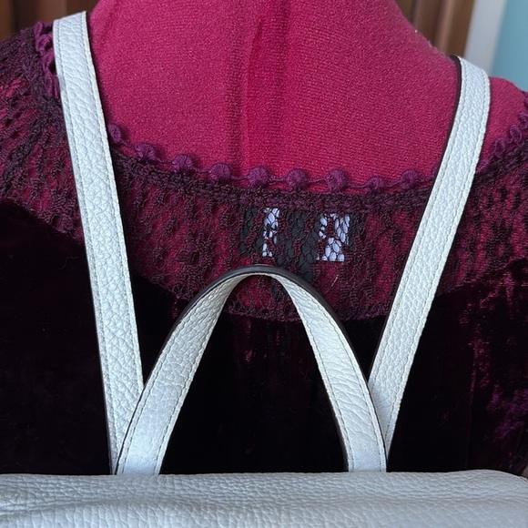 Kate Spade. Backpackl  Small  striped tweed.  White leather  Pocket in flap EUC. - Picture 9 of 17